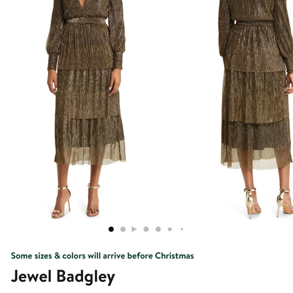 Metallic Long Sleeve Tiered Cocktail Midi Dress, Jewel Badgley Mischka